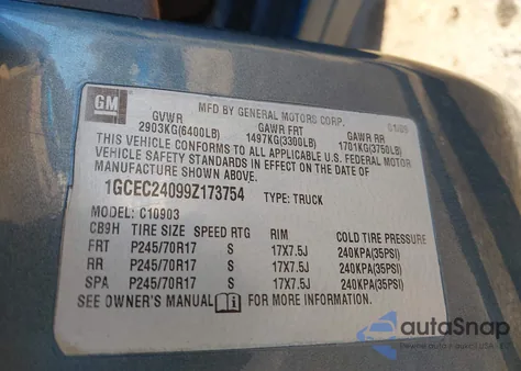 2009 GMC Sierra 1500 Sl/Work Truck из США, поврежденный, VIN 3GTEK13C69G134175